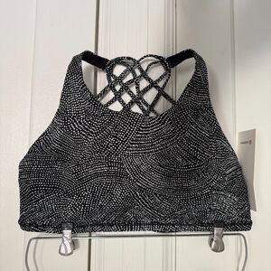 LULULEMON Free To Be Wild High Neck Size 12 Black & White Dotted Sports Bra NWT